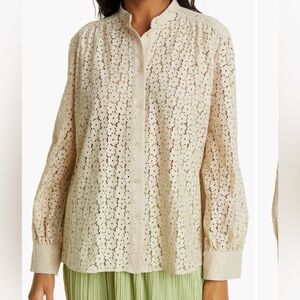 SAMSOE Cream Lace Button-Up Blouse